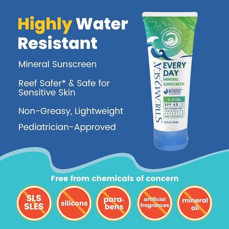 Every Day Kids SPF 45 Mineral Sunscreen - Biodegradable, Paraben-Free & Reef Safe | 2.5 Fl Oz Non-Greasy Protection Against UVA & UVB
