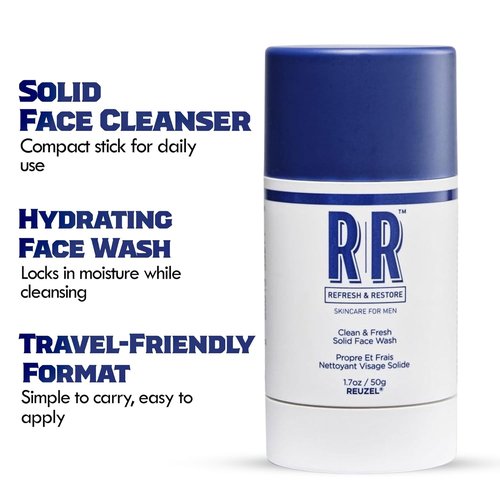 Reuzel Clean and Fresh Face Wash Stick - Hydrating, Vegan Formula | 1.7 oz, Light Masculine Scent