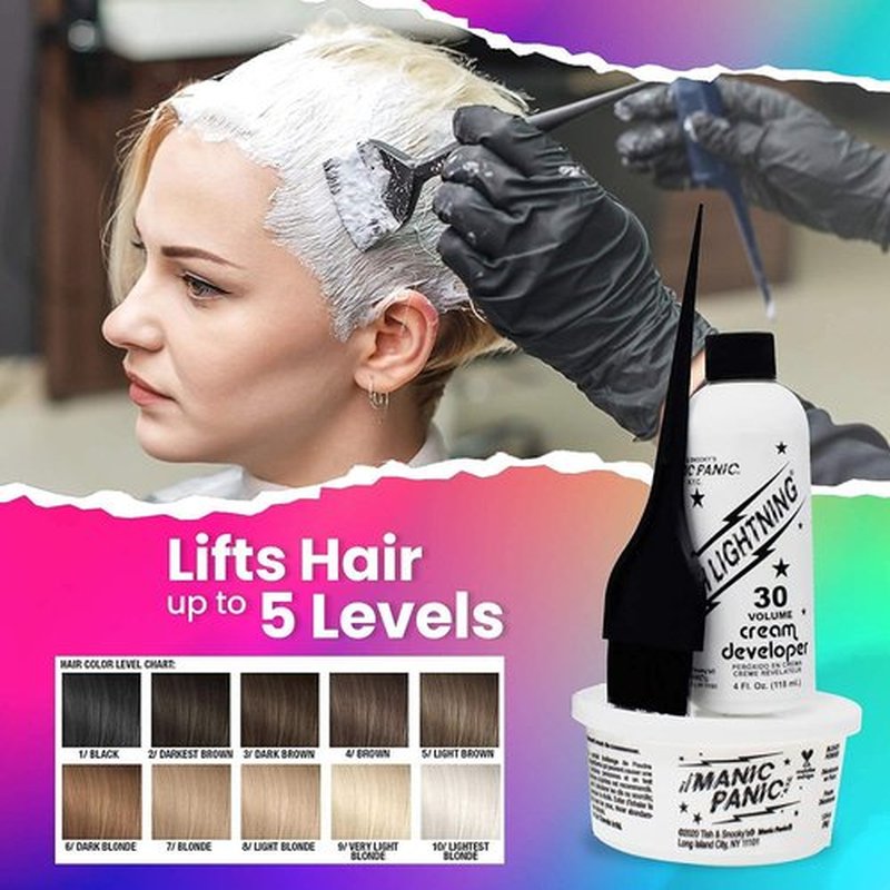 MANIC PANIC Blue Lightning Hair Bleach Kit - 30 Volume Developer & Bleach Powder for Up to 5 Levels Lift - Vegan & Cruelty-Free