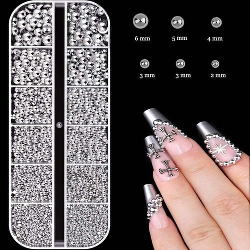 KACHIMOO Silver Nail Charms and Gems,Pink Nail Art Charms 4 Boxes Nail Gems Nail Pearls 3D Butterfly Cherry Heart Star Bow Flower Dollar Cross Nail Rhinestones,3D Nail Art Charms for Nails Design