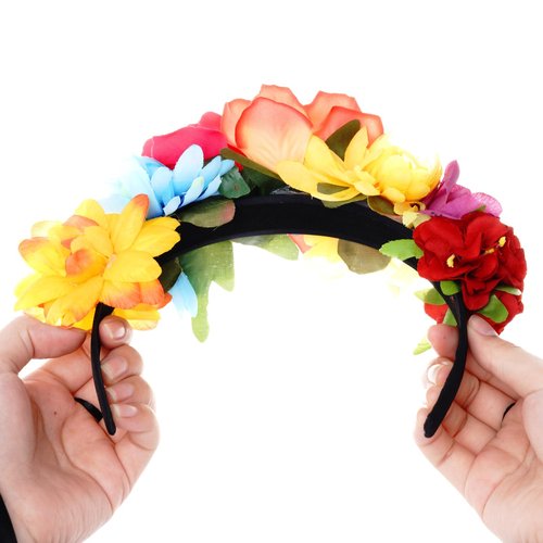 Nydotd Mexican Rose Flower Crown Headband, Day of The Dead Floral Rose Crown Headband Headpiece for Halloween Costume Party (Colourful, One Size)