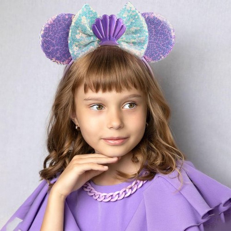 JIAHANG Mermaid Mouse Ears Headband with Sequin Bow, Seashell Hair Band Party Decoration Headwear for Women Girls