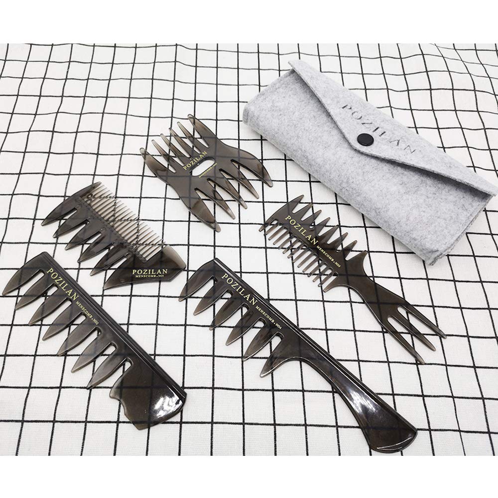 5 PCS Hair Comb Styling Set Barber Hairstylist Accessories - Professional Shaping & Teasing Wet Combs Tools with Packaging Bag, Anti Static Hair Brush for Men Boys
