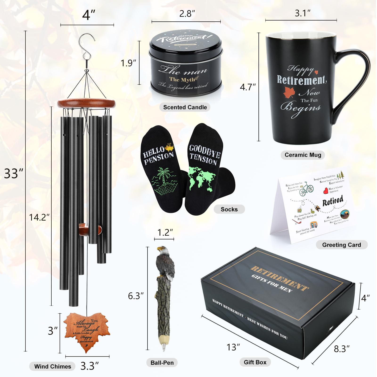 Retirement Gifts for Men 2025, Funny & Cool Happy Retirement Gift for Friends, Coworker, Dad, Grandpa,Retirees,Boss, Best Retired Gifts Basket for Him Include Mugs Wind Chimes,Socks,Candle,Resin Pen