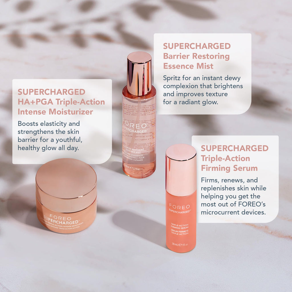 FOREO SUPERCHARGED Triple-Action Firming Serum - Conductive Gel - Hyaluronic Acid & Squalane - Intensely Hydrating Serum for Face - Vegan & Cruelty-free - All Skin Types - 1 fl. Oz