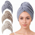 HFZRZFH Hair Towel Wrap for Women - 3 Pack Plush Yarn Turbo Twist Hair Towels, Super Absorbent Turban Towel for Wet Hair, Quick Drying Plopping Towels for Long Thick Curly Hair