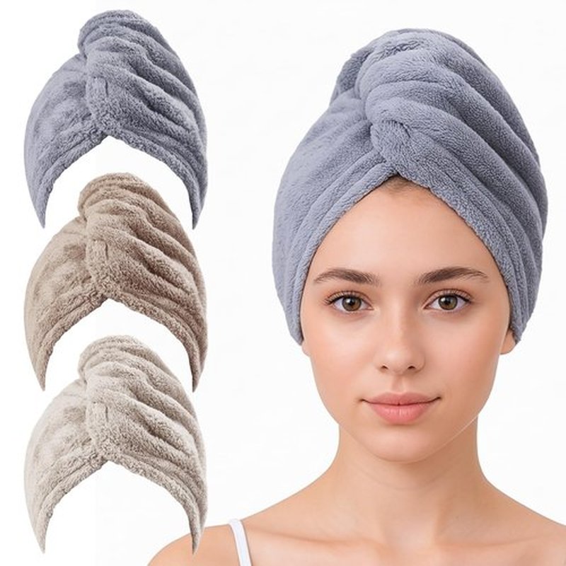 HFZRZFH Hair Towel Wrap for Women - 3 Pack Plush Yarn Turbo Twist Hair Towels, Super Absorbent Turban Towel for Wet Hair, Quick Drying Plopping Towels for Long Thick Curly Hair