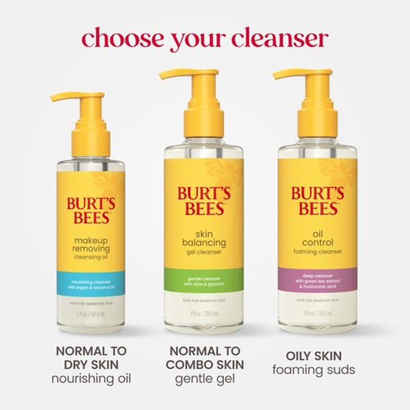 Burt's Bees Skin Balancing Gel Cleanser; Made for Normal to Combination Skin; Safe for Sensitive Skin; With Aloe, Glycerin and Cucumber Extract, 8 Fl. Ounces