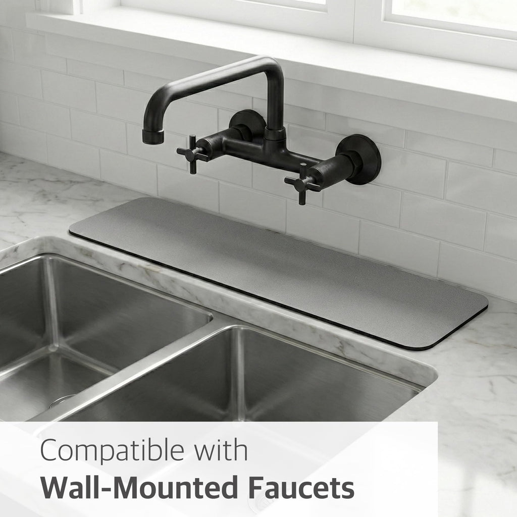 Customizable Faucet Mat for Kitchen Sink: 24" L x 4" W Grey Bathroom Counter Protector - Cuttable to Fit 2, 3 Hole & Oval Rectangle Square Faucet - Splash Guard for Irregular Sink with Soap Dispenser