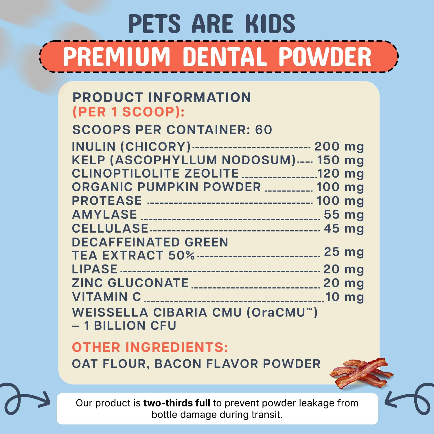 Pets are Kids Dog Dental Powder for Gut Support & Dental Hygiene, 60 Scoops