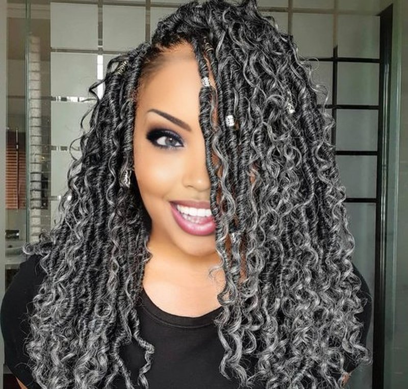Forevery Goddess Locs Crochet Hair 12 Inch Faux Locs Crochet Hair for Black Women Pre looped Long-Lasting & Low-Maintenance 6 Packs Gray Boho Crochet Locs with Curly Ends for Full Head