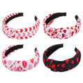 Jocbean Valentine's Day Headbands 4-Pack Knotted Hair Accessories Non Slip Pink Red Heart Wide Hairband for Women