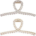 Rhinestone Hair Claw Clips, Textention Large Size Imitation Pearl Claw Jaw Clips for Women Thick Thin Hair Elegant Crystal Clasps Clamps Accessories Headwear Styling Tools for Party Wedding (2 Pack)