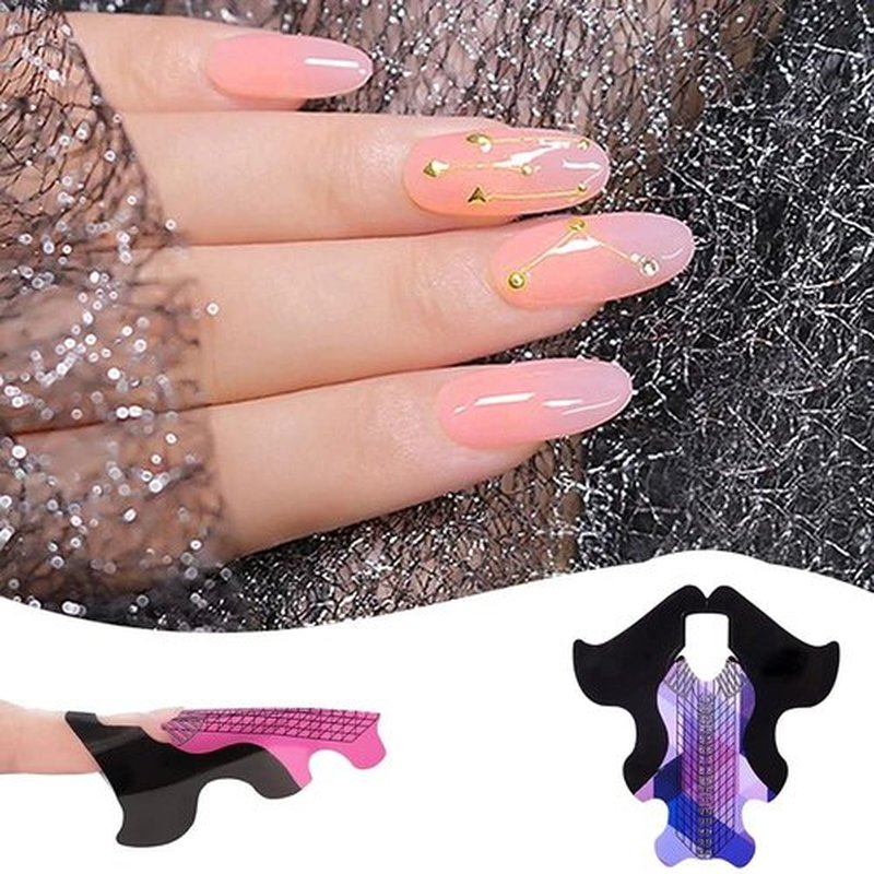 Tvoip 100Pcs/Pack Nail Forms Extension Tips Guide Extension French DIY Tool Fish Acrylic UV Gel Nail Art Tools Builder Sticker Sculpting (Pink)