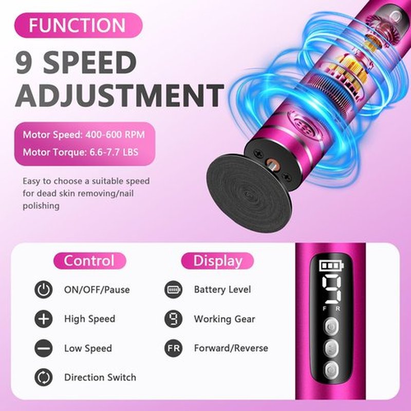 EAONE 2 in 1 Electric Callus Remover for Feet/Hands(Rose Red), Professional Pedicure Tools Foot/Nail File for Women Men Dry Crack Dead Skin Removal & Nail Care with 9 Speed Control/Digital Display