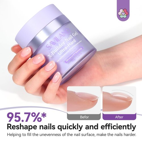 SAVILAND Ultra Hard Builder Nail Gel Kit with Air Cushion Design: Clear Hard Gel Castor Oil VE Builder Base with 100pcs Nail Forms Nail Brush for Nail Strengthening Nail Extension DIY Nail Art