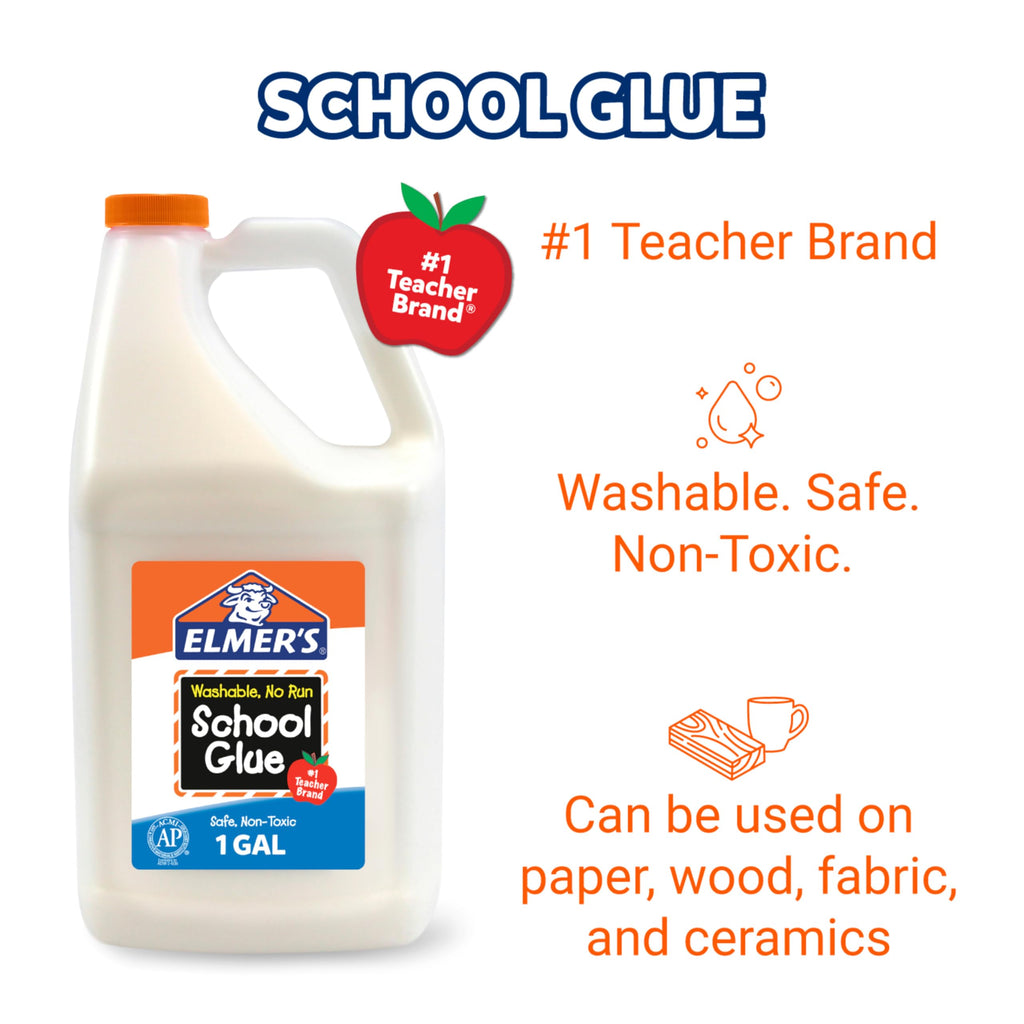 Elmer's White Liquid School Glue, 1 Gallon, Safe, Washable, 1 Count, - #1 Teacher Brand, Bulk Arts & Crafts, Projects, Classroom Supplies, Great for Making Slime