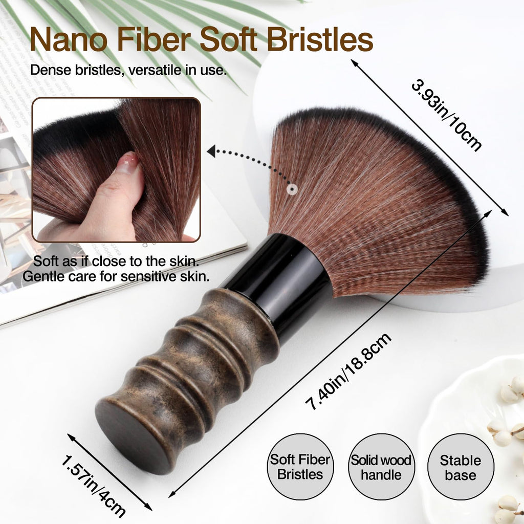 Neck Duster Brush with Soft Fiber Bristles and Wooden Handle for Barber Hair Cutting and Facial Cleaning