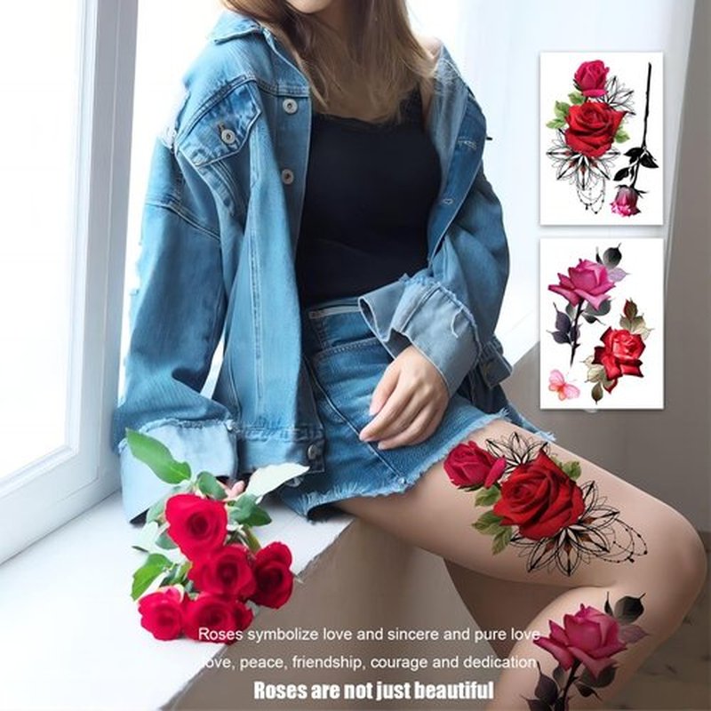 ROARHOWL Stunning rose flower temporary tattoos for women, largerose tattoo set (Rose 1)