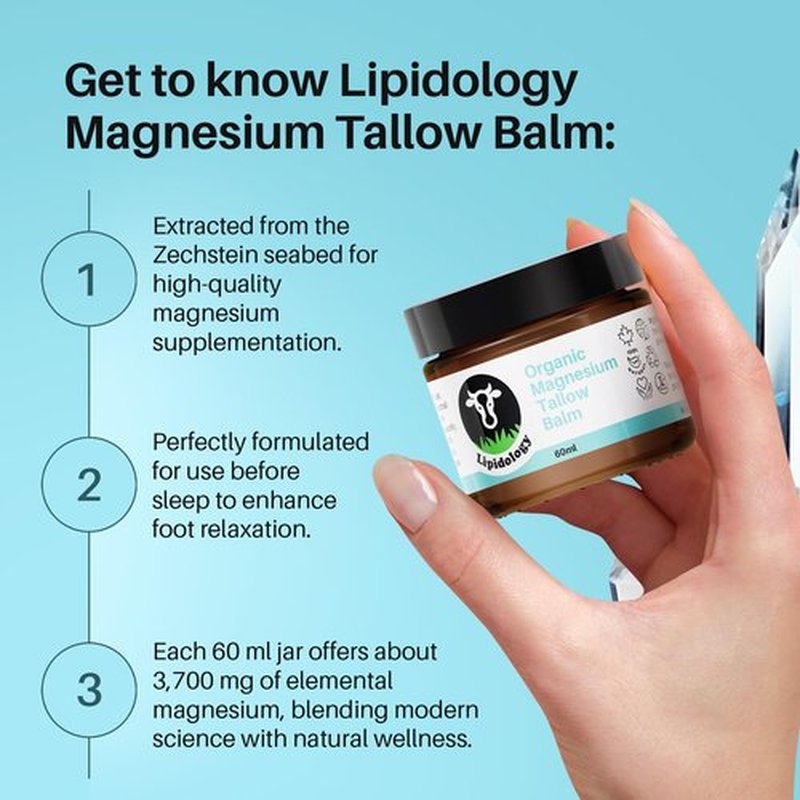 Lipidology Skincare Organic Magnesium Tallow Cream, Unscented, 60 ml