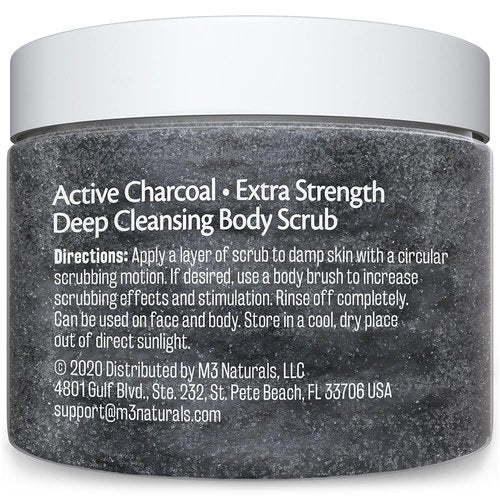 Exfoliating Charcoal Scrub with Collagen & Stem Cells – Salt Scrub for Body Toning, Cellulite, Armpit Detox, and Skin Smoothing for Face, Feet, and Body by M3