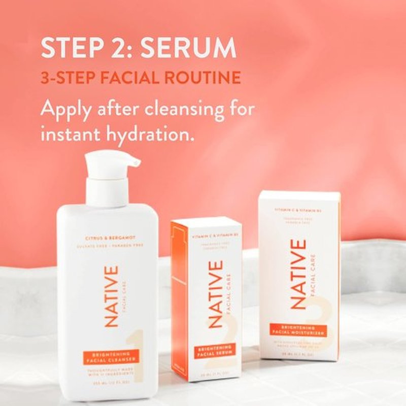 Native Brightening Facial Serum - Hydrating Vitamin C & Niacinamide Formula | Fragrance-Free, 30ml