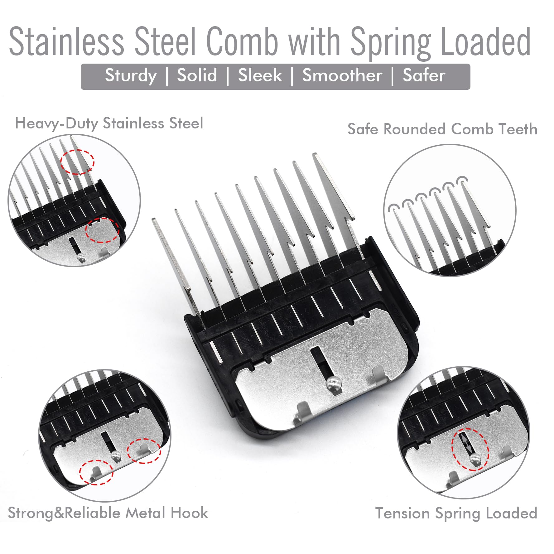 Professional A5-Style Animal Clipper Stainless Steel Color-Coded Snap-on Attachment Guard Guide Comb, 1/8"-1" Compatible with Wahl KM Series Oster A5 Andis Detachable Blade Pet Dog Groomers (#5-5/8")