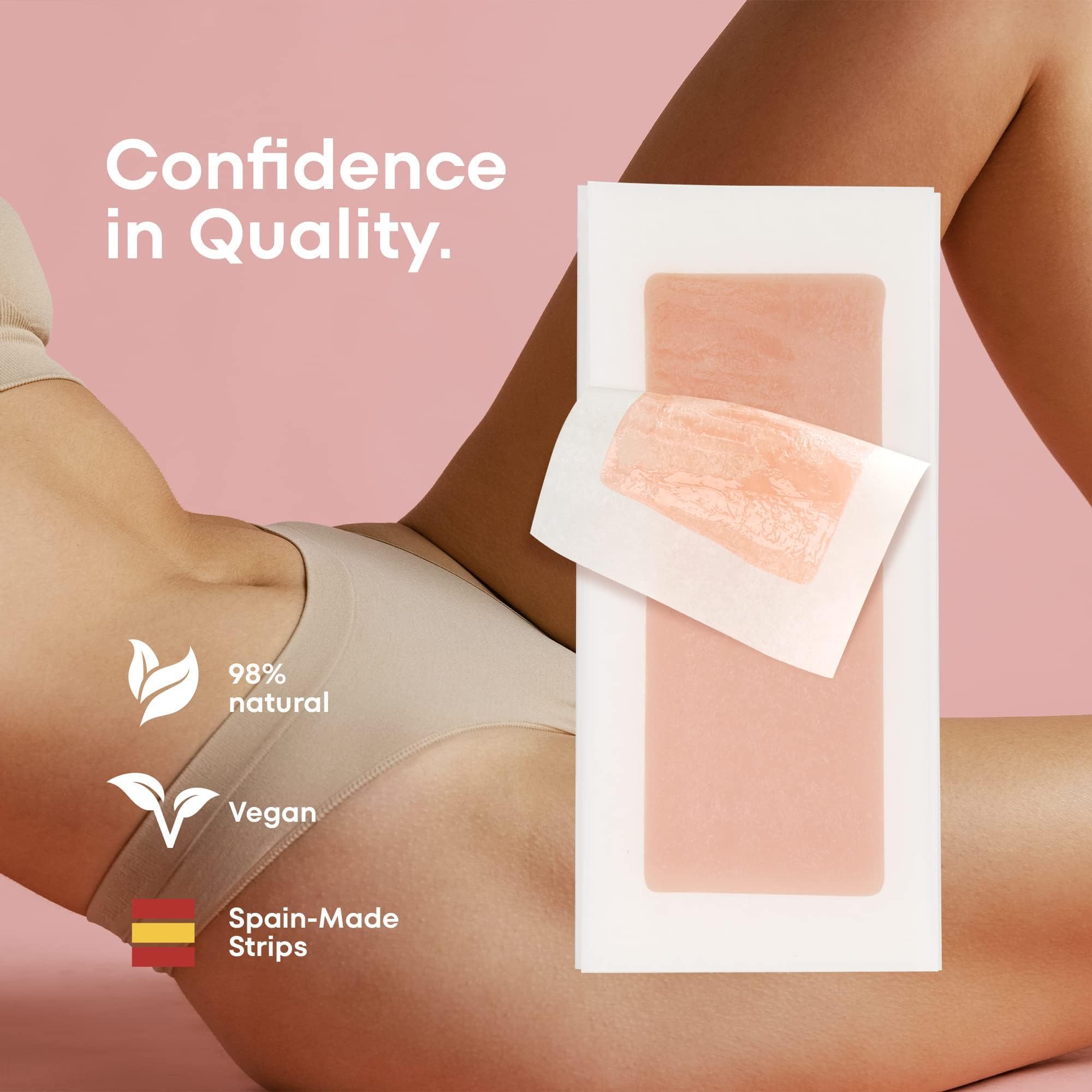 Wax Strips Hair Removal for Women: Natural Home & Travel Brazilian Body Waxing Strip for Bikini Armpit Leg - Vegan & Sensitive Skin Friendly, 40 Ct With Wipes