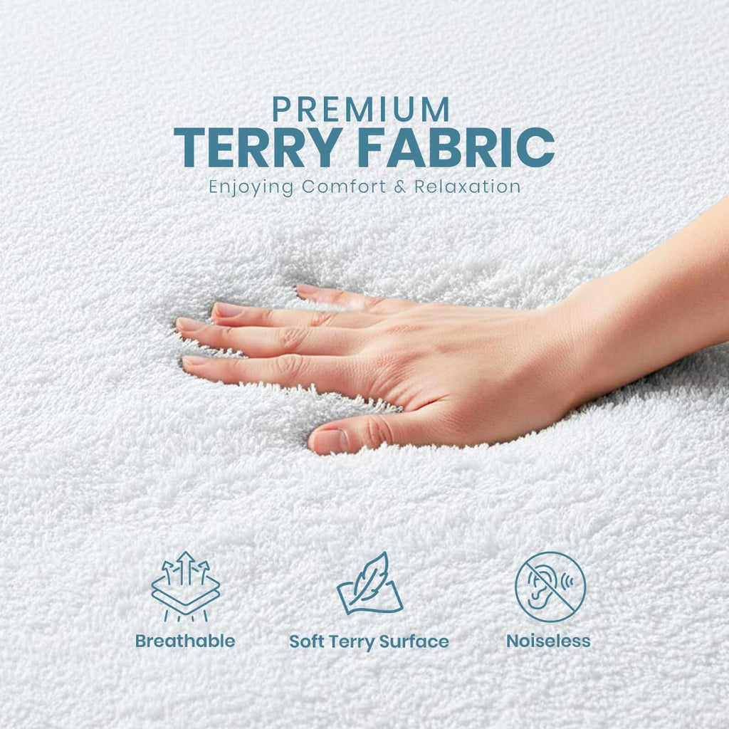 Full Size Mattress Protector Waterproof, Premium 200 GSM Terry Mattress Cover, Soft & Breathable Bed Cover, Fitted Sheet Style Stretchable Deep Pockets 15" by Utopia Bedding (White)