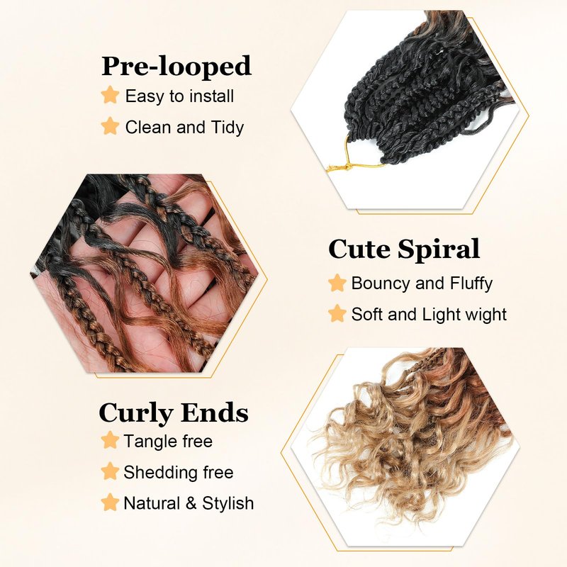 Yewell Goddess Box Braids Crochet Hair - Boho Crochet Box Braids With Curly Ends, 9 Packs Bohomian Box Braids Crochet Hair For Black Women, Pre Looped (10Inch, 1B/30/27)