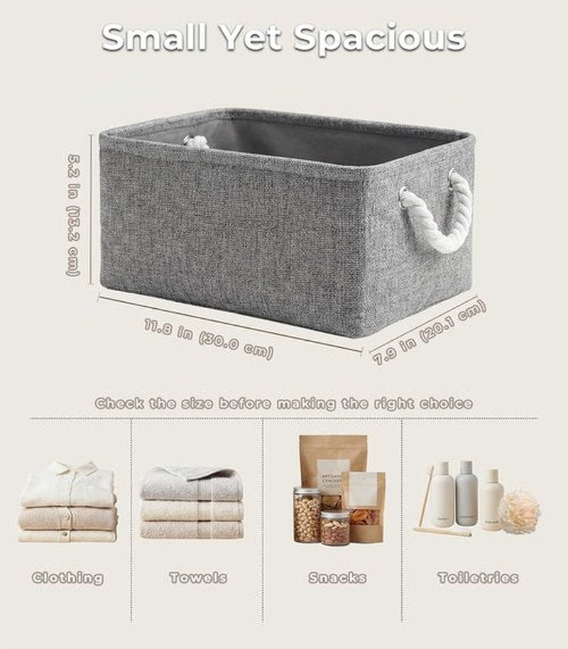 TheWarmHome Storage Bins - Grey Fabric Organizing Baskets | 11.8x7.9x5.2 Inch Closet Cubes