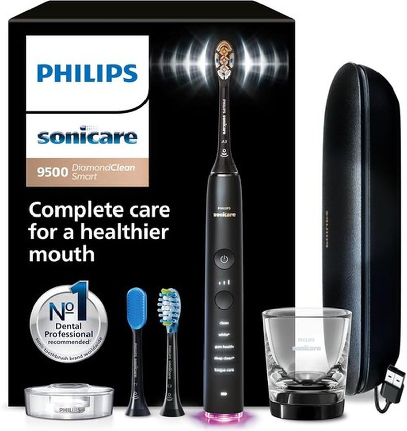 Philips Sonicare DiamondClean Smart 9500 Electric Toothbrush - Sonic Technology, App Connectivity, Black | Model HX9923/11