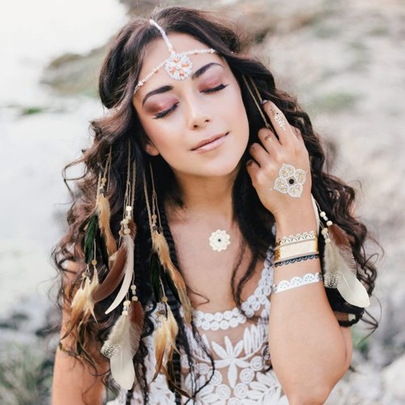 8 Pcs Feather Hair Clips Hippie Handmade Boho Hair Extensions with Feather Clip Comb Braided Beads Headdress Hippie Headpiece DIY Pirate Accessories for Women (Fresh Style)