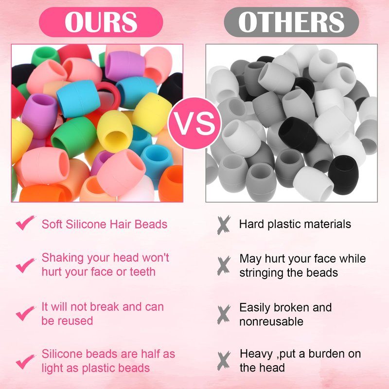 Youdaju 100 Pcs Large Silicone Hair Beads for Women Soft Colorful Pony Beads Bulk Large Hair Beads for Women Mixed Beads Hair Accessories for Braids Loc Dreadlock Accessories Jewelry Making Kit