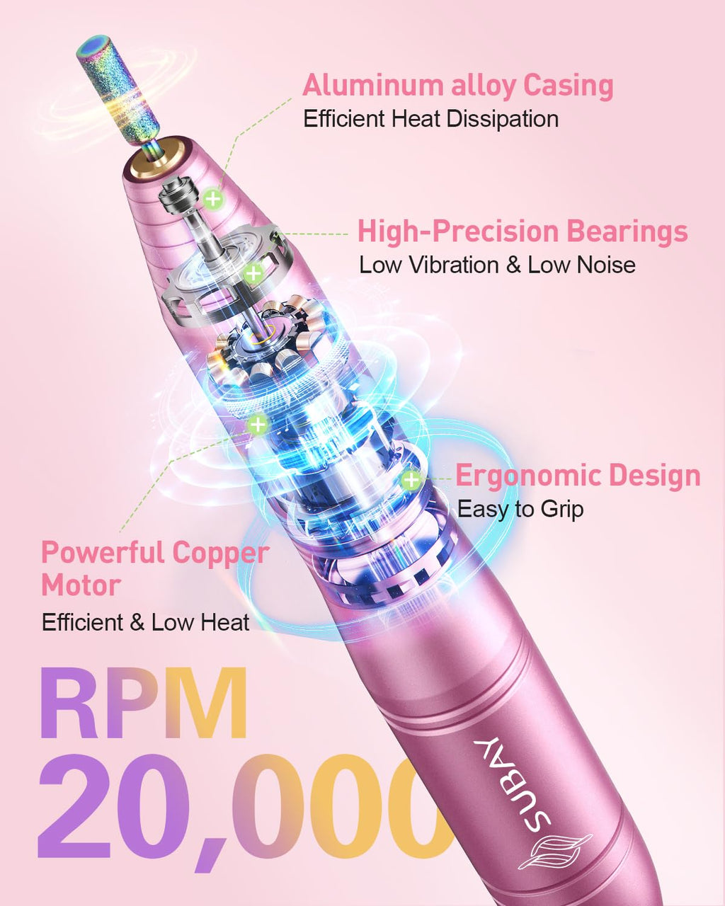 Electric Nail Drill 20000RPM Portable Nail File Nail for Acrylic Gel Nail