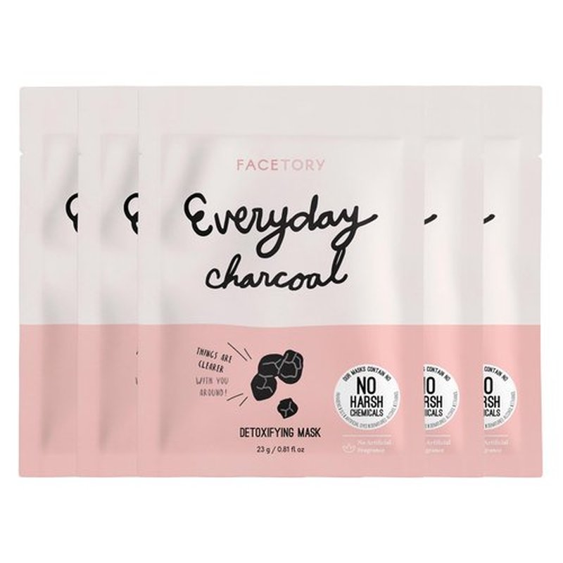 FACETORY K Beauty Face Mask Skin Care - Everyday CHARCOAL Detoxifying Sheet Mask | Plant-Based Charcoal Face Mask (5 Pack)