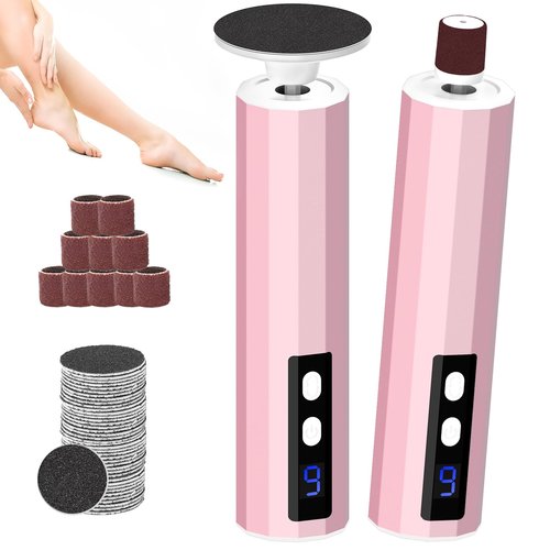 Electric Foot File 2-in-1 Foot Callus Remover with 50pcs Sandpaper Discs, Callus Remover for Feet Professional Pedicure Tool for Dead Skin and Calluses 9 Adjustable Speed/Reversible Rotation - Pink
