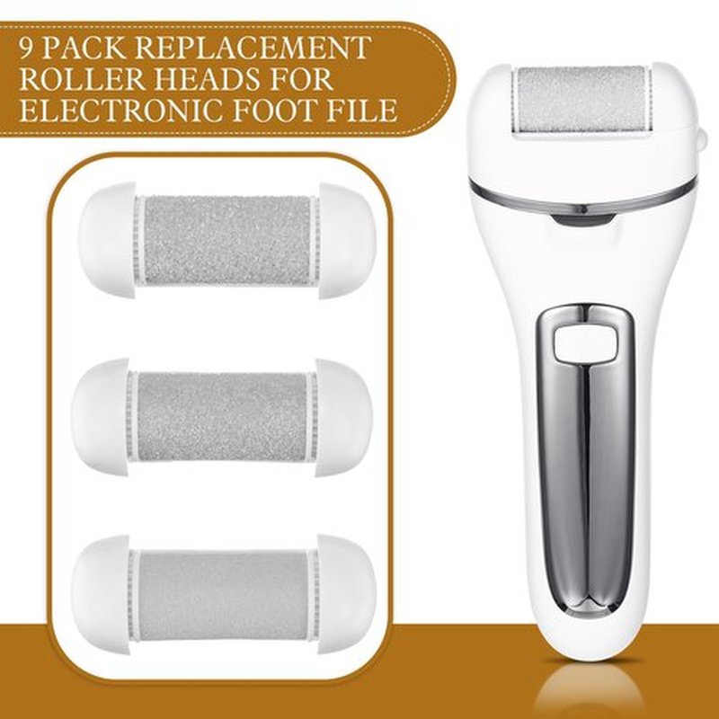 9 Pcs Different Replacement Roller Head for Electric Callus Remover Feet Pedicure Kit Care Foot Roller Refills Extra Coarse Regular Coarse Pedicure Tools for Dead Skin(White)