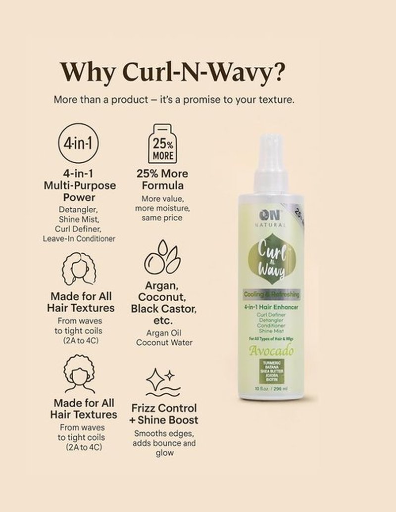 ON Natural Curl-N-Wavy 4-in-1 Hair Enhancer - Cherry Blossom Scent | 10 OZ for All Hair Textures
