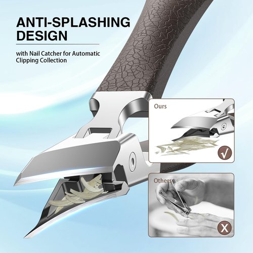 Eagle Beak Slanted Nail Clippers for Thick & Ingrown Toenails, Wide Jaw Opening Anti-Splash Angled Toenail Cutter with Curved Blade, Cuticle Clippers for Seniors, 3-Piece Set with Case
