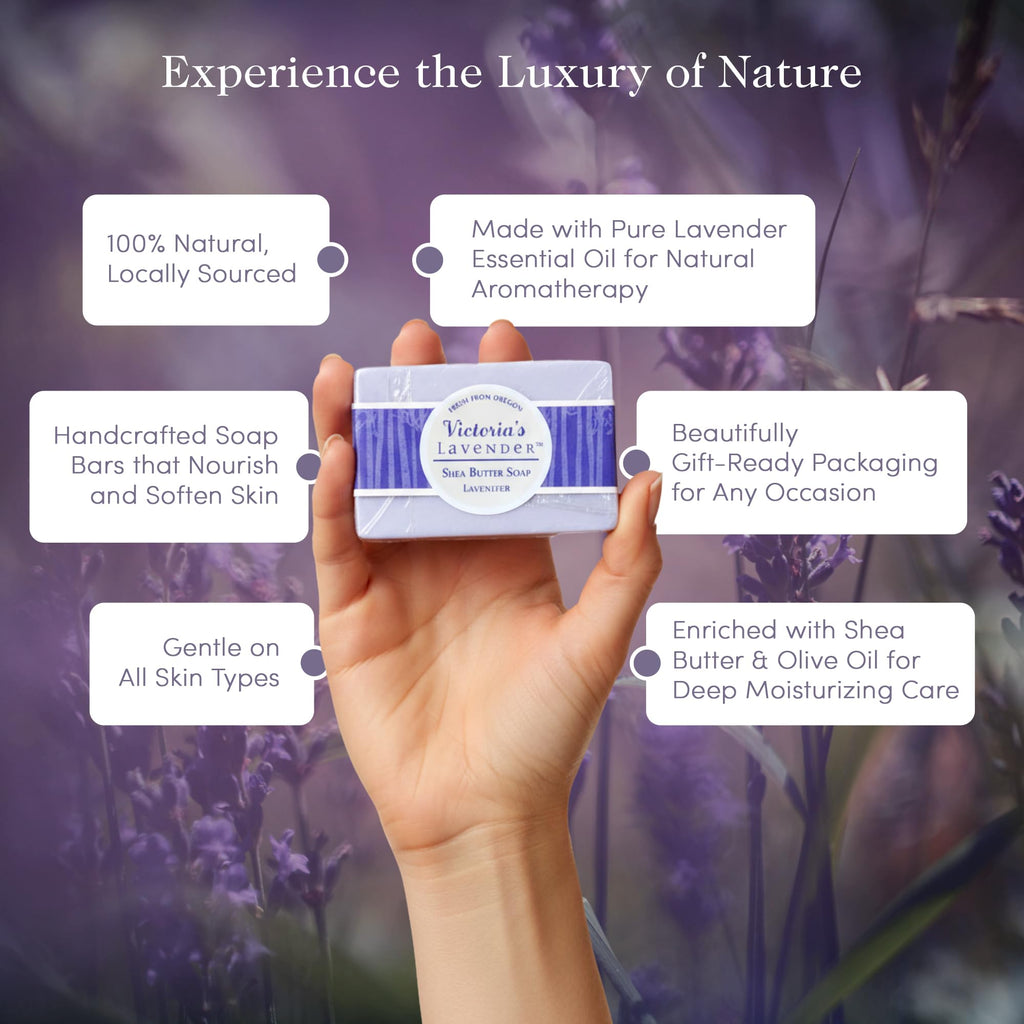 Victoria's Lavender Natural Body Products Gift Set - Handmade Soap, Hand & Body Lotion, Lip Balm, Body Candle Skin Care Sets & Kits, Lavender Infused Bath and Body Products for Women, Made in the USA