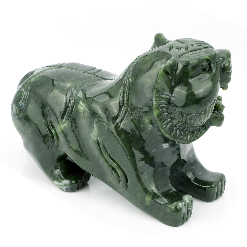 gemshan Handmade Tiger Statue Collectible - Natural Jade Tiger Sculpture for Home Decor Wild Animal Figure Collection Art Carved Figurine Decorative Sculpture Tabletop Home Decor