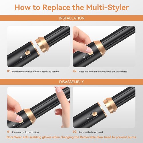 6 in 1 Hair Dryer Brush, Foldable Blow Dryer Brush with Air Styler Curler Wrap, Detachable Hot Air Brush Dry,Volumize, Straight,Curl, Negative Ion Brush Blow Dryer with Diffuser, Hair Styler Tools