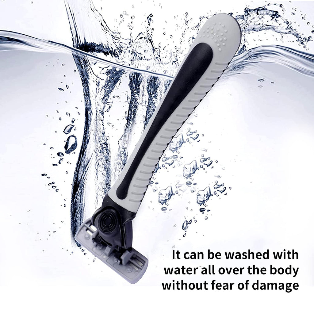 6-Blade Razor,Plastic Anti-slip Men Manual Refill Cartridges razors, Reusable Face Cleansing Care Tool, 24 pcs refill cartridges, Shave Supplies for Men and Women - Black