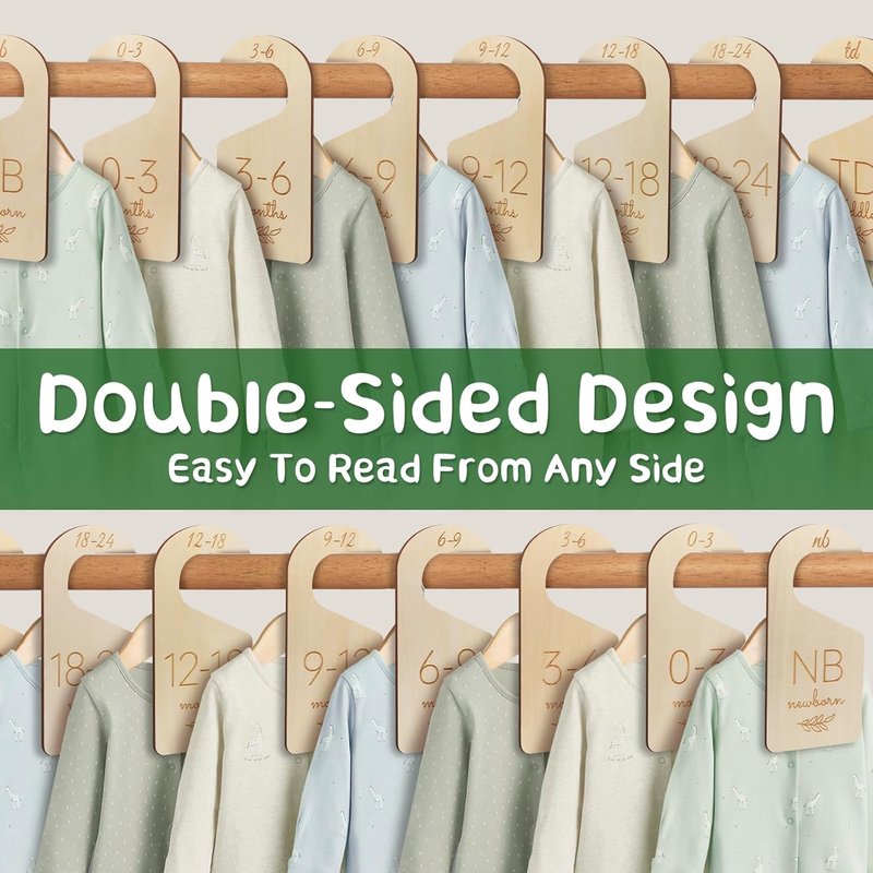 Baby Closet Dividers - Wooden Size Organizers for Newborn to Toddler | Double-Sided Gender Neutral