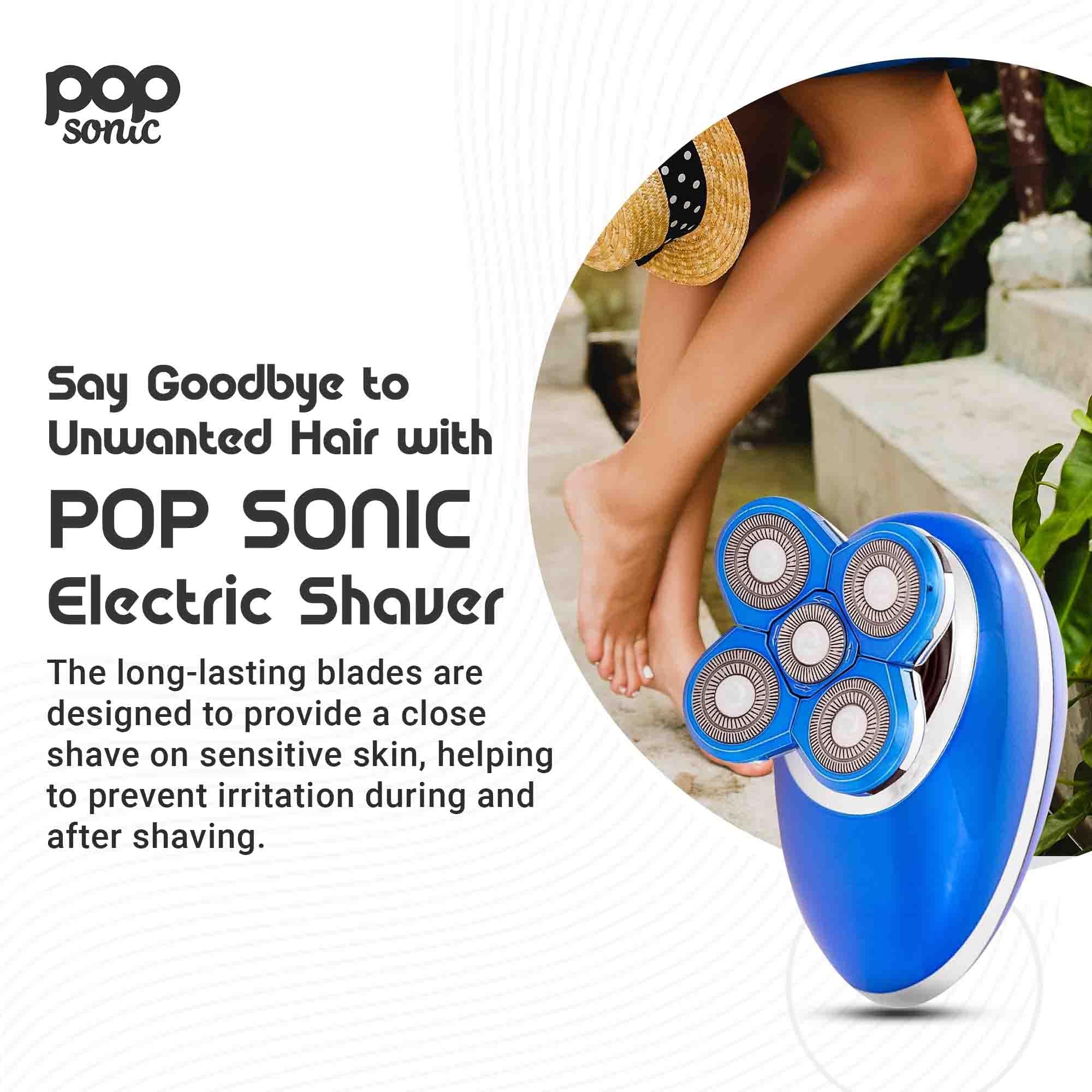 Pop Sonic 5-Head Electric Shaver – Face, Head & Body Shaver – Waterproof USB Rechargeable Trimmer – Floating Precision Heads – Razors for Women & Razors for Men (Blue)