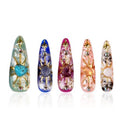 Tmani 10pc/set Long Handmade Press On Nail Hot Girl's Long Nails Ten Kinds of Natural Crystal Stone Decoration Fake Nails Suitable For Girls Festival Parties and Birthday Gift(442,L)