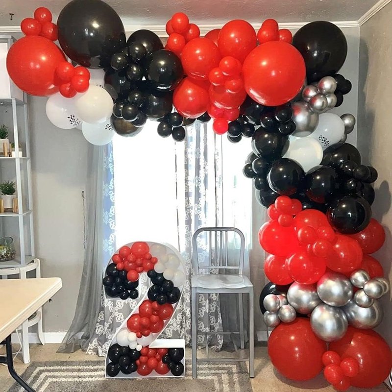 Bezente Red & Black Balloons Garland Kit - 100 Pcs Confetti & Solid Balloons for Wedding, Birthday, Graduation, BBQ, & Prom Decor