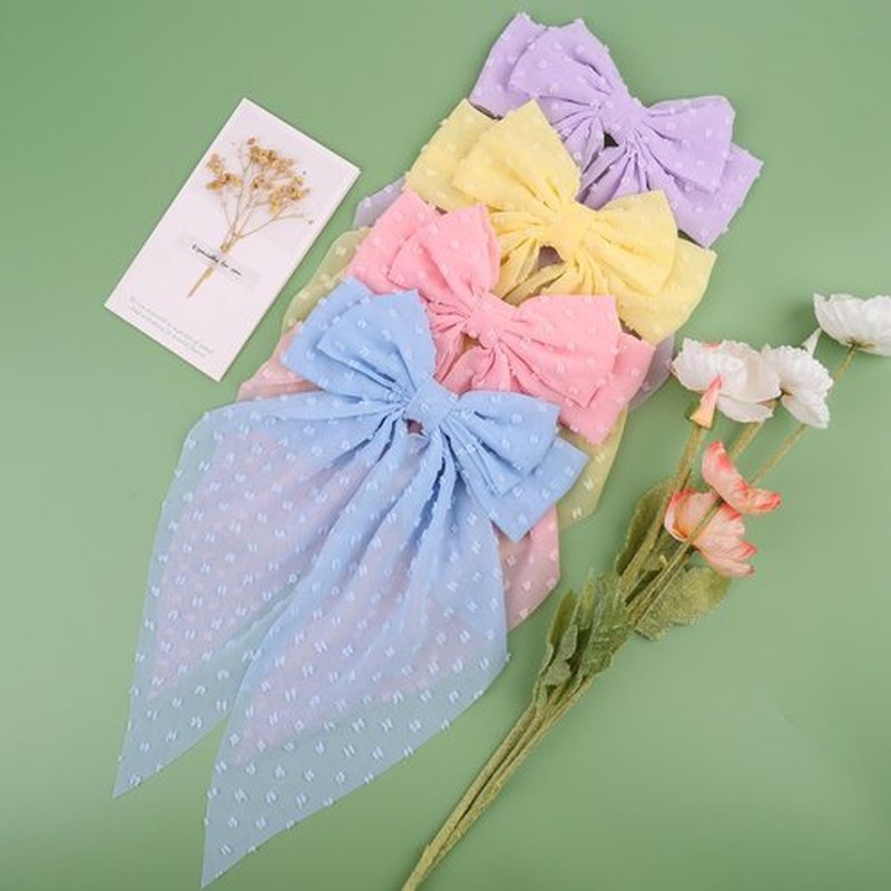 MRJ 4Pcs Chiffon Hair Bows for Women Big French Bows Hair Clips for Girls Hair Accessories Barrettes Metal Clips Bowknot Aesthetic