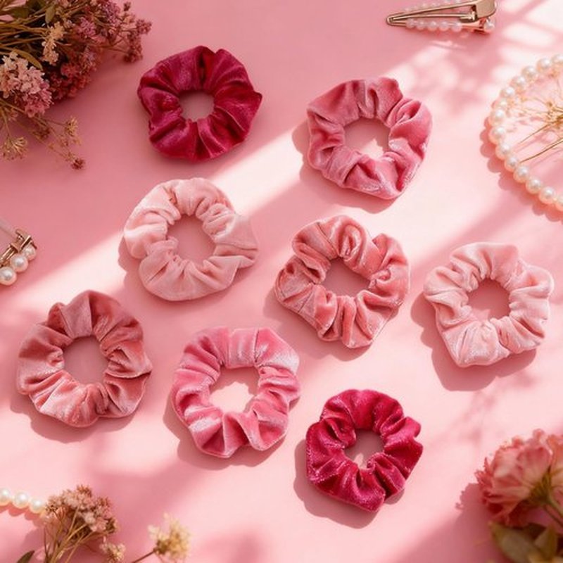 Juexica 50 Pcs Pink Velvet Scrunchies Bulk Valentine's Day Gift Soft Hair Scrunchy Cute Hair Ties Scrunchies Solid Color Elastic Bands for Women Girl Galentine's Day Party Favors (Multi-pink)
